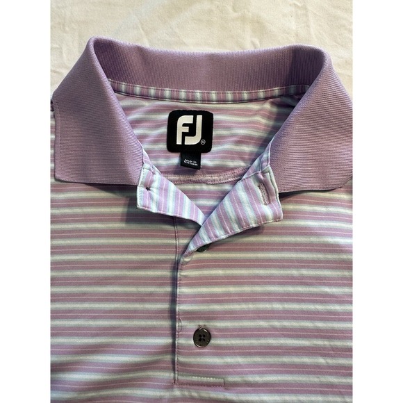FootJoy Golf Polo Med Purple/White Striped Short Sleeve Embroidered Osprey Cove - Picture 2 of 13